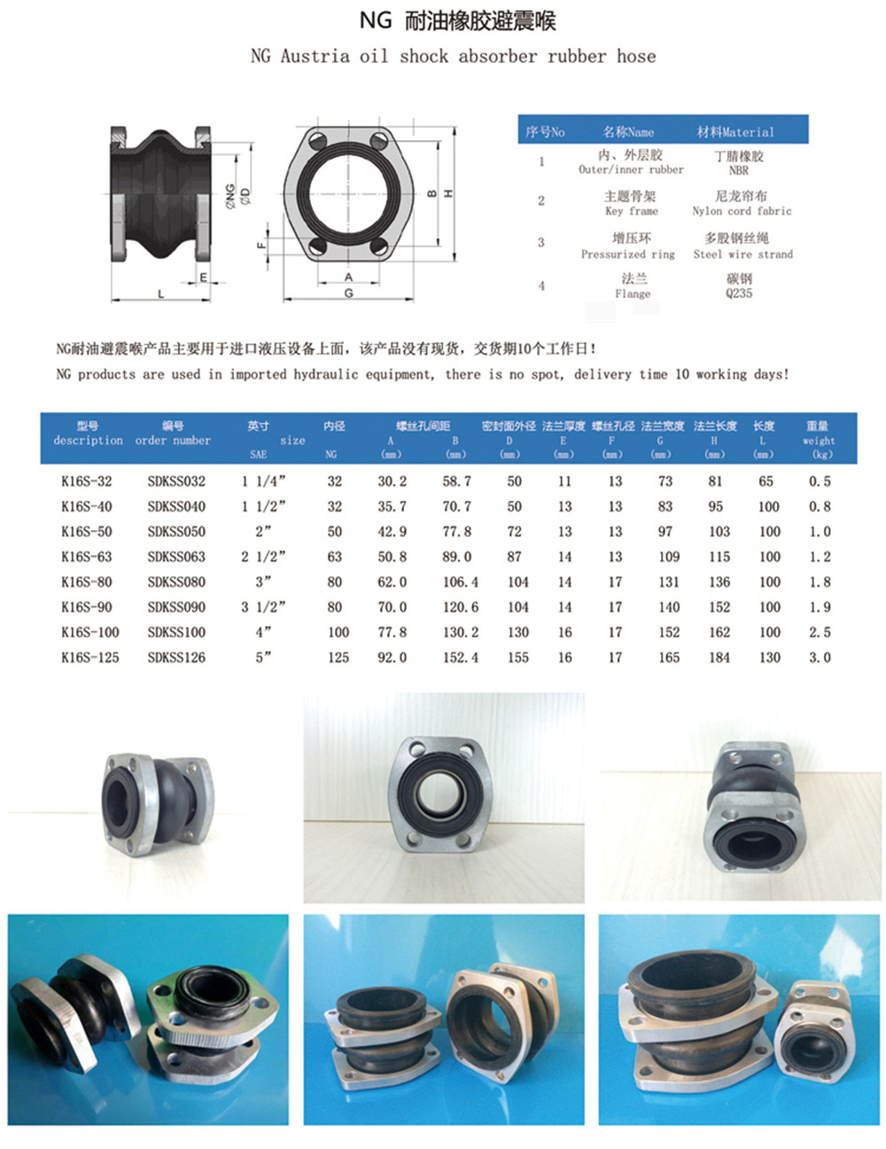 NG菱形法蘭橡膠接頭參數表 NG菱形法蘭橡膠接頭參數表
